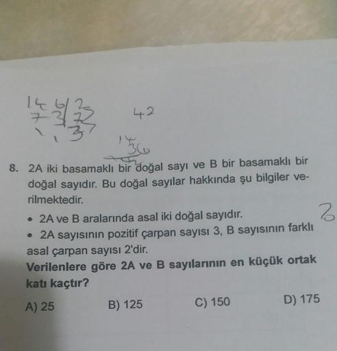 8 2a iki basamakli bir dogal sayi ve b b ortaokul matematik