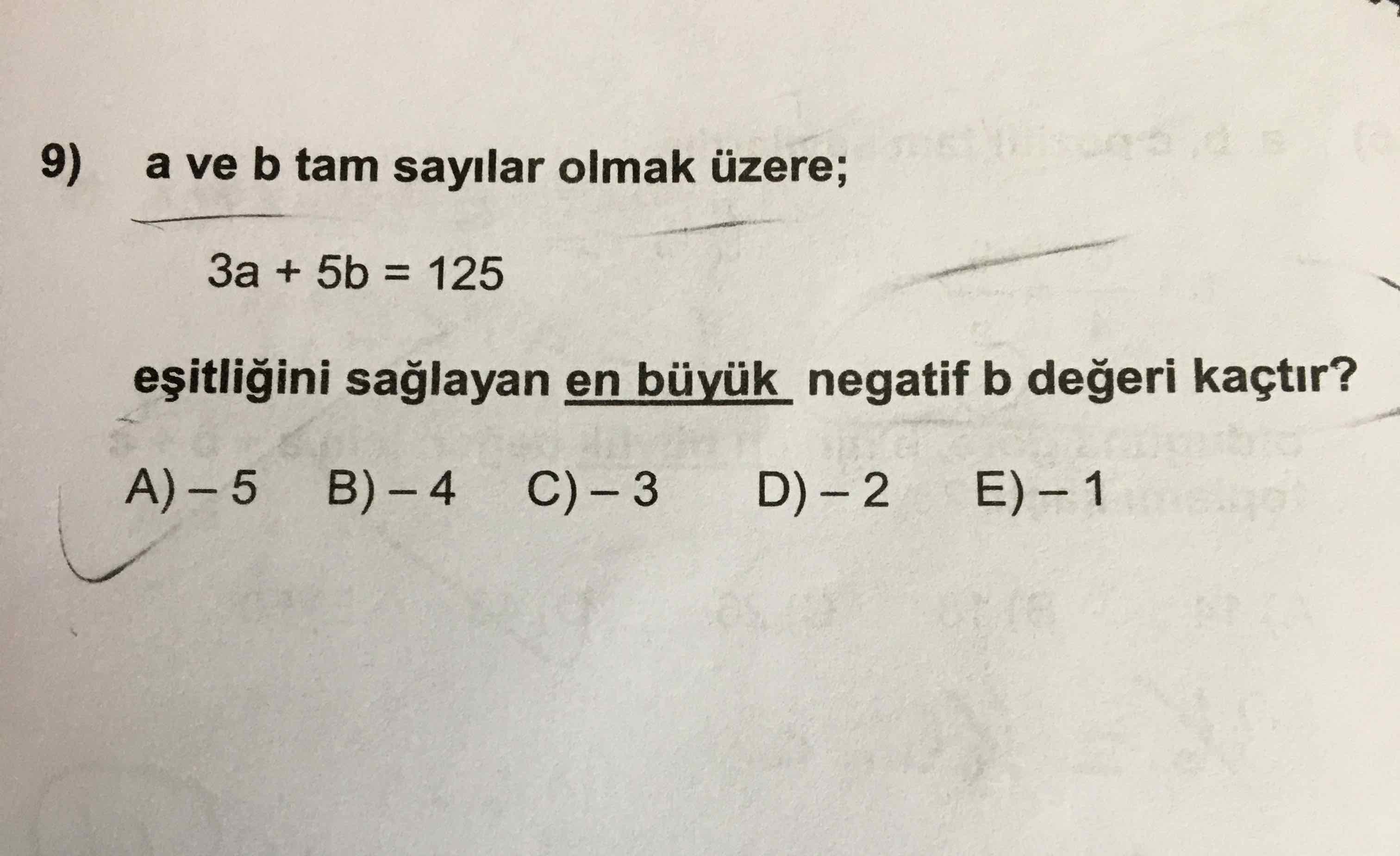 9 a ve b tam sayilar olmak uzere 3a 5b lise matematik