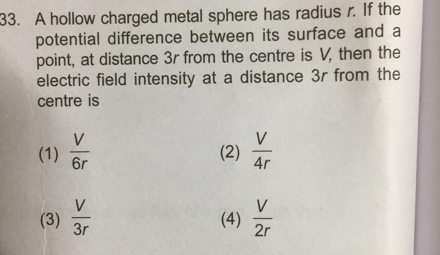A hollow charged metal sphere has radius r. If the p... Physics