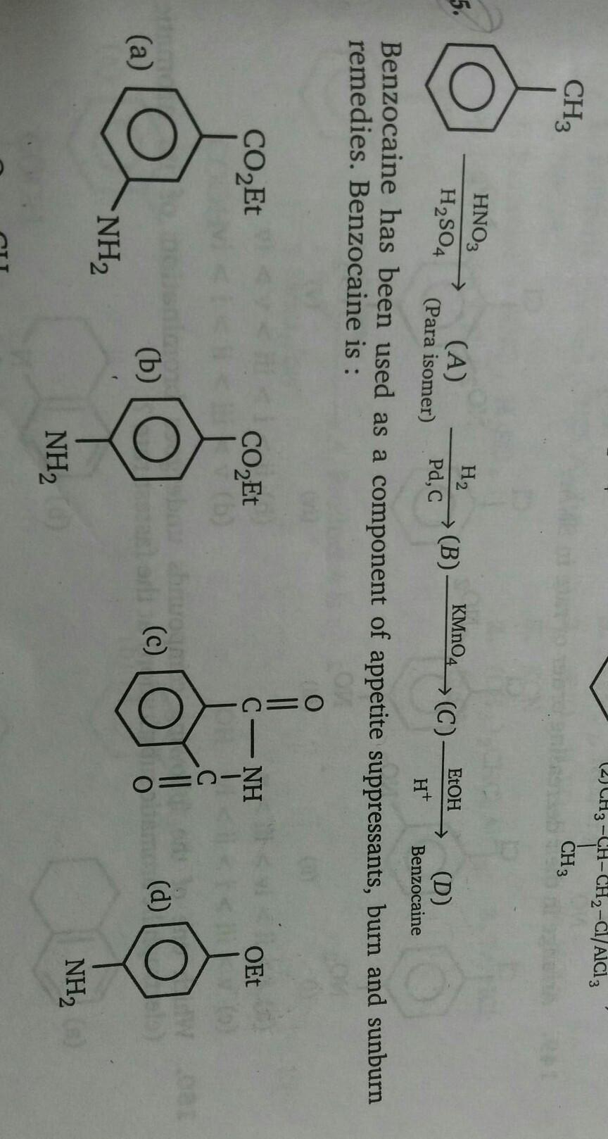 JCH3 -CH-CH2-Cl/AlCl3 CH3 CH3 5 . (A) EtO... - Organic Chemistry