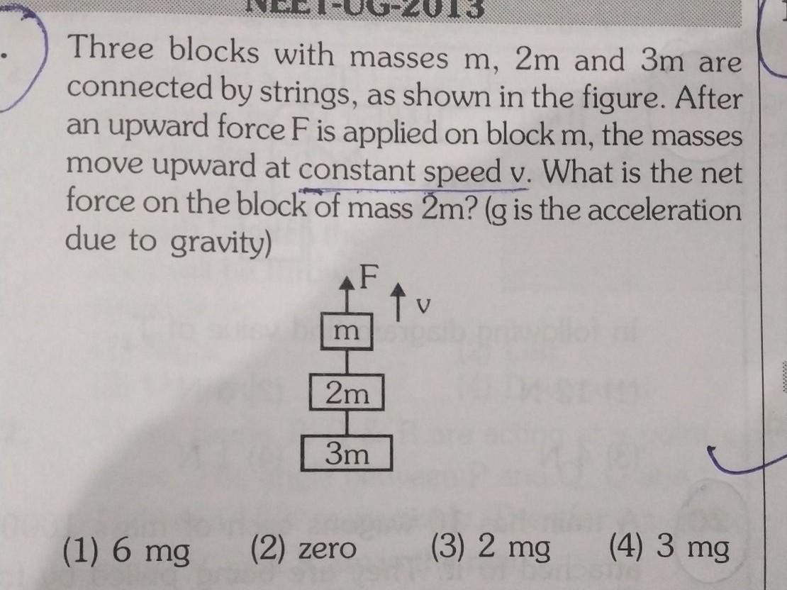 Three Blocks With Masses M 2m And 3m Are Connected Physics