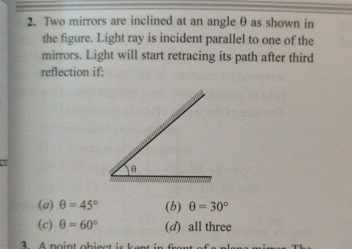 2. Two mirrors are inclined at an angle 0 as shown i... Physics