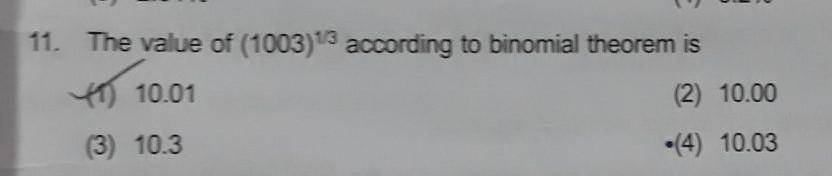 The Value Of 1003 According To Binomial Theorem I Physics