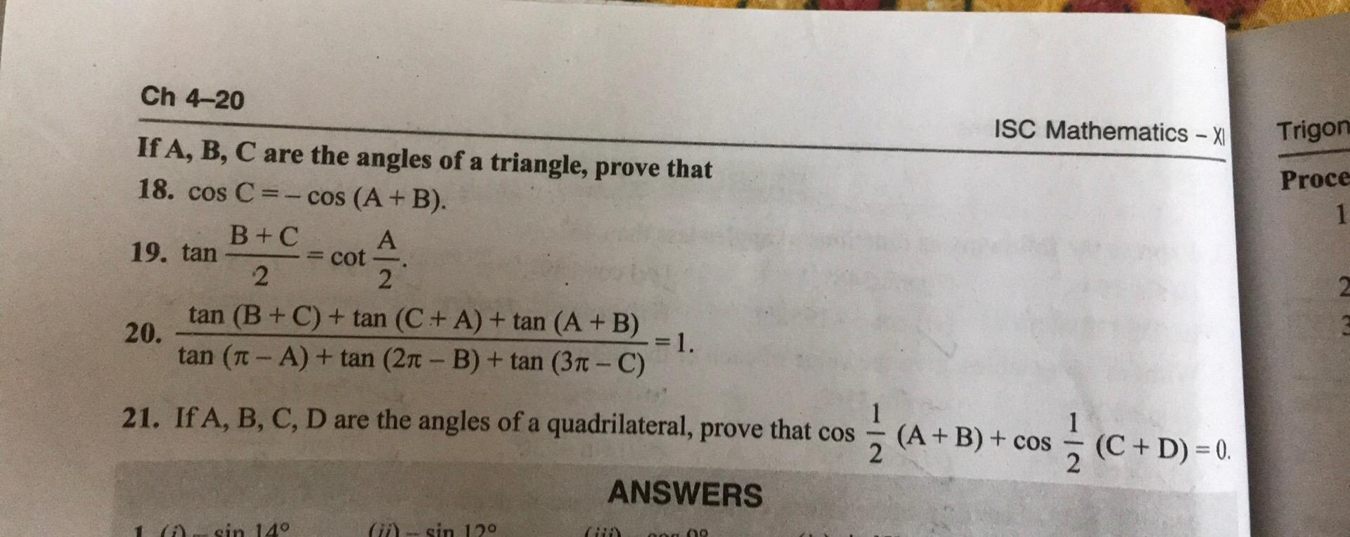 Ch 4 Isc Mathematics Xi Trigon Proce 1 If A B C Math Ch 4 Isc Mathematics Xi Trigon Proce 1 If A B C Math