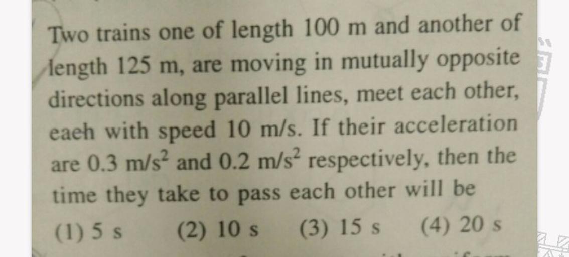 A Person Walks Up A Stalled Escalator In 90 Sec Two trains one of length 100 m and another of length... - Physics