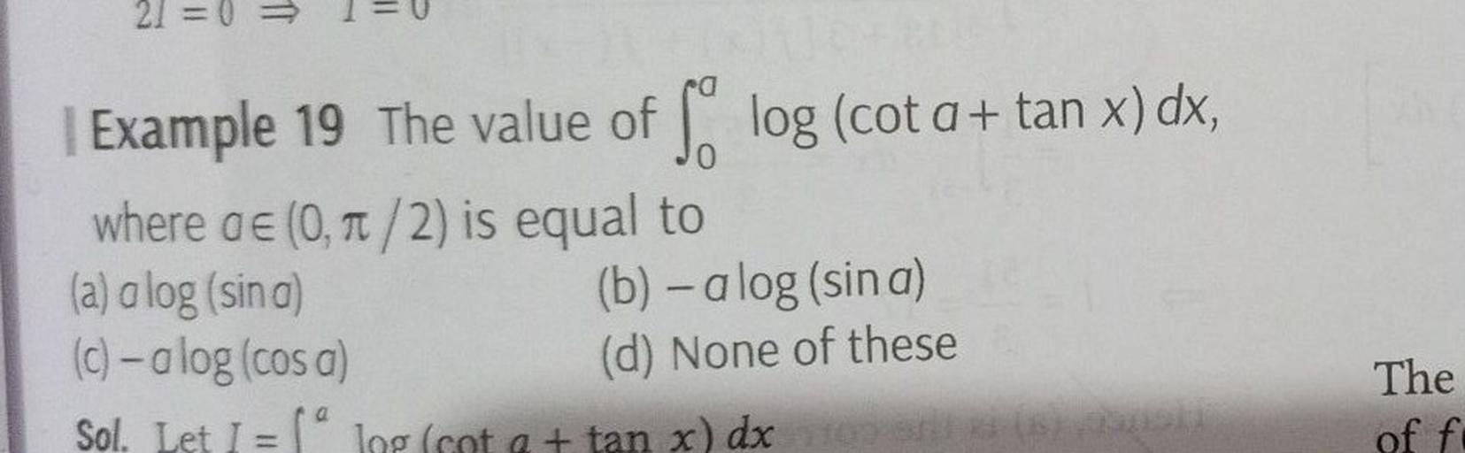 21 Example 19 The Value Of ſ Log Cot A Tan X Dx Math