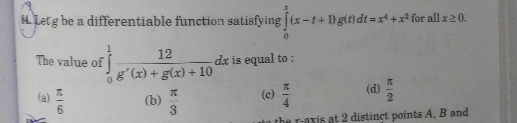 Let G Be A Differentiable Function Satisfying X T 1 G Math