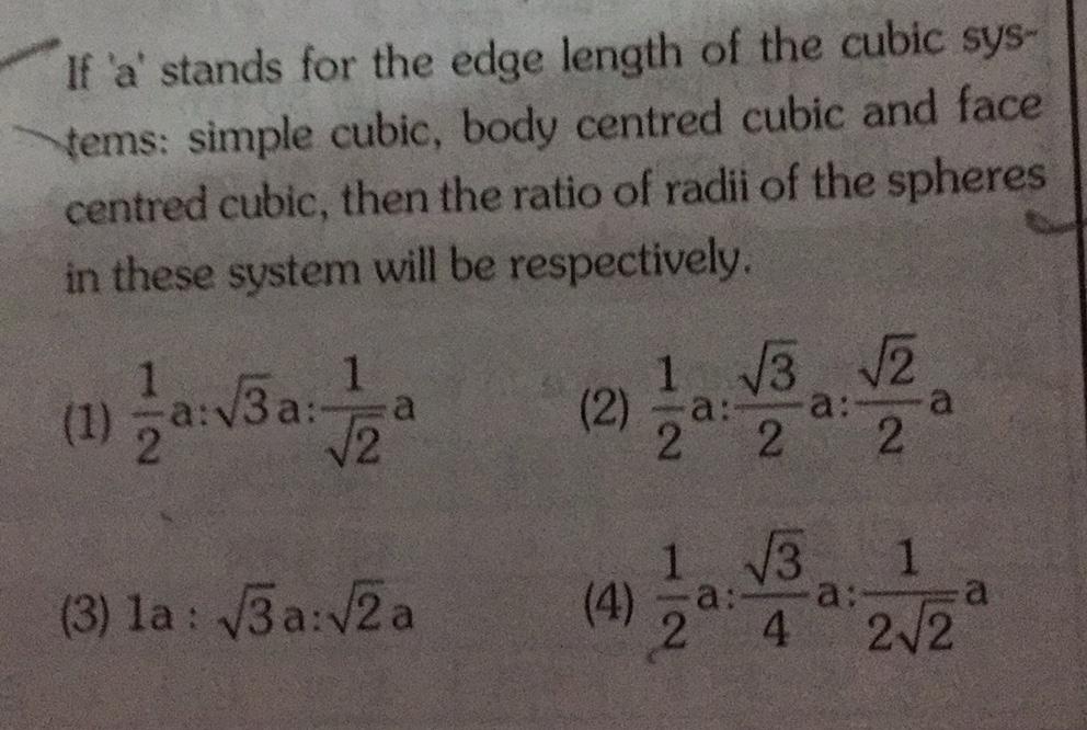 If a Stands For The Edge Length Of The Physical Chemistry