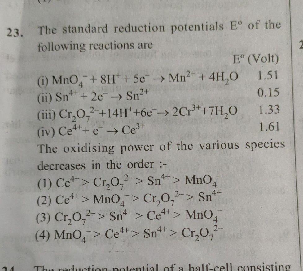 23. The standard reduction potentials Eº Physical Chemistry