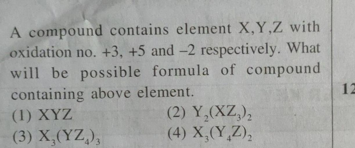 A Compound Contains Element X Y Z With Ox Physical Chemistry A Compound Contains Element X Y Z With Ox Physical Chemistry