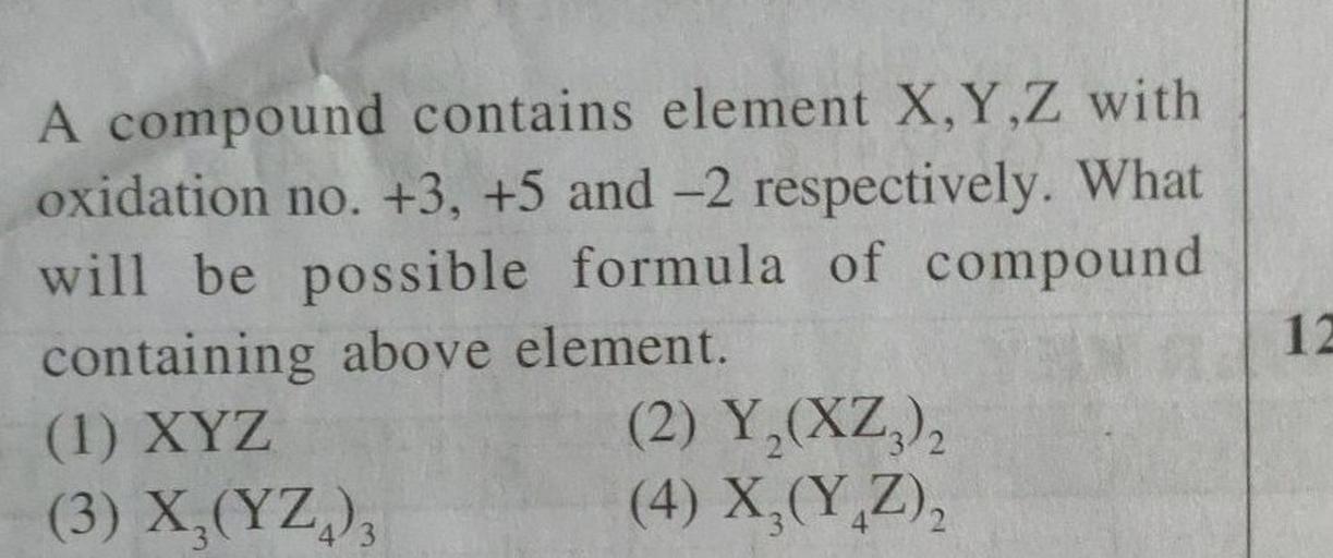 A Compound Contains Element X Y Z With Ox Physical Chemistry