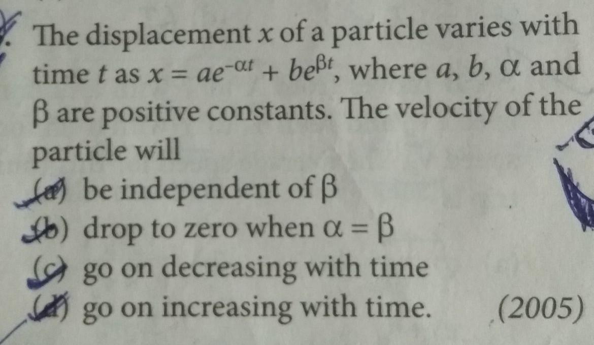 The Displacement X Of A Particle Varies With Time T Physics