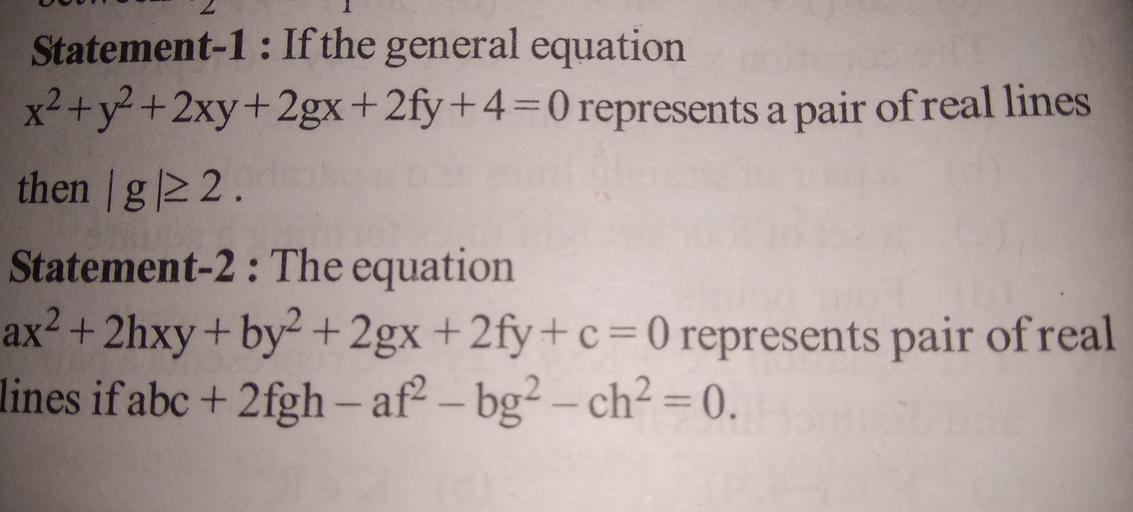 Statement 1 If The General Equation X Y 2xy 2gx Math