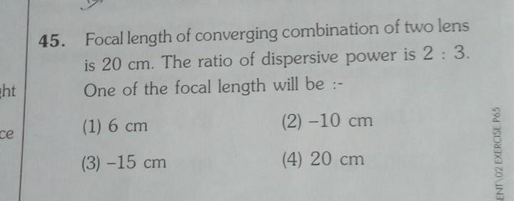 45 Focal Length Of Converging Combination Of Two Le Physics