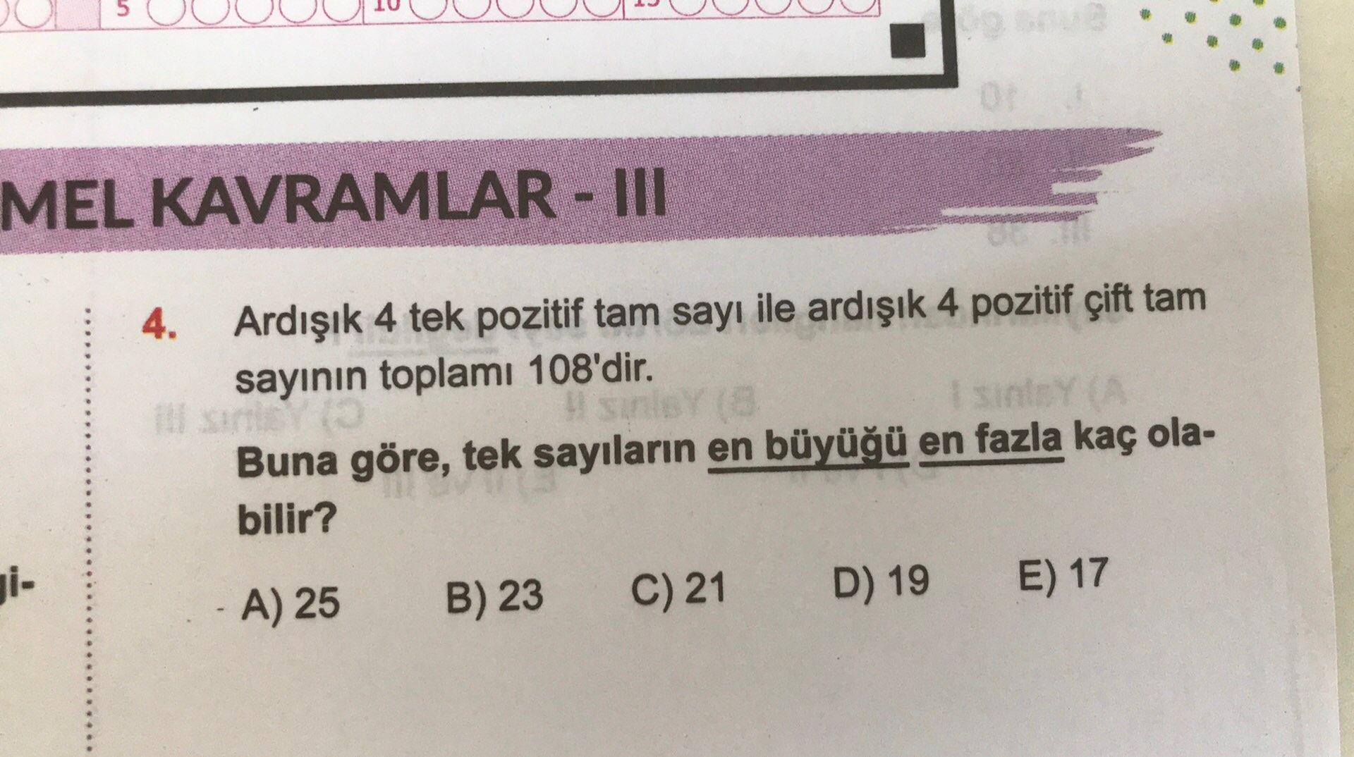 mel kavramlar iii 4 ardisik 4 tek pozitif lise matematik