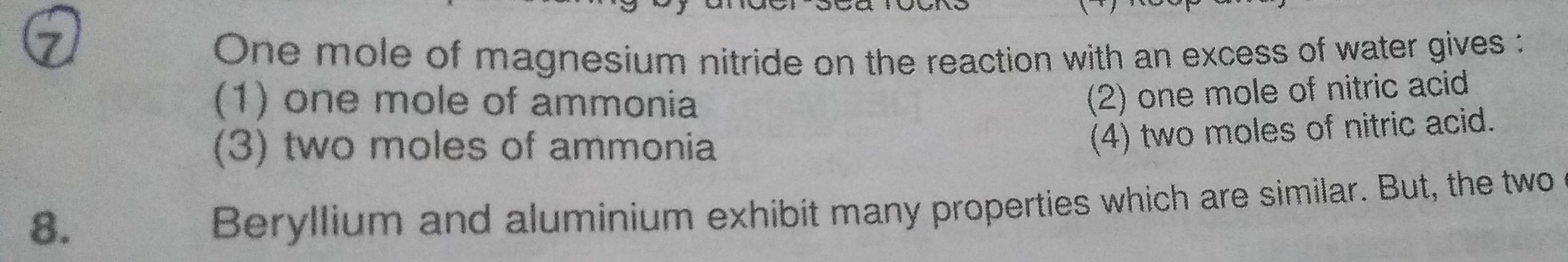 G One mole of magnesium nitride on the r... Chemistry