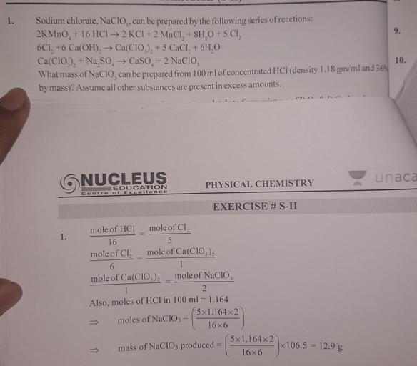 1. 9. Sodium chlorate, NaClO,. can be pre... Physical Chemistry