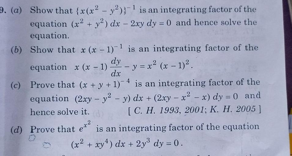 9 A Show That X X2 Y2 1 Is An Integrating Fac Math