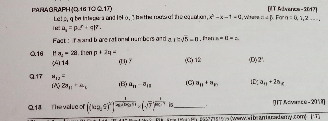 Paragraph Q 16 To Q 17 Iit Advance 17 Letp 9 B Math