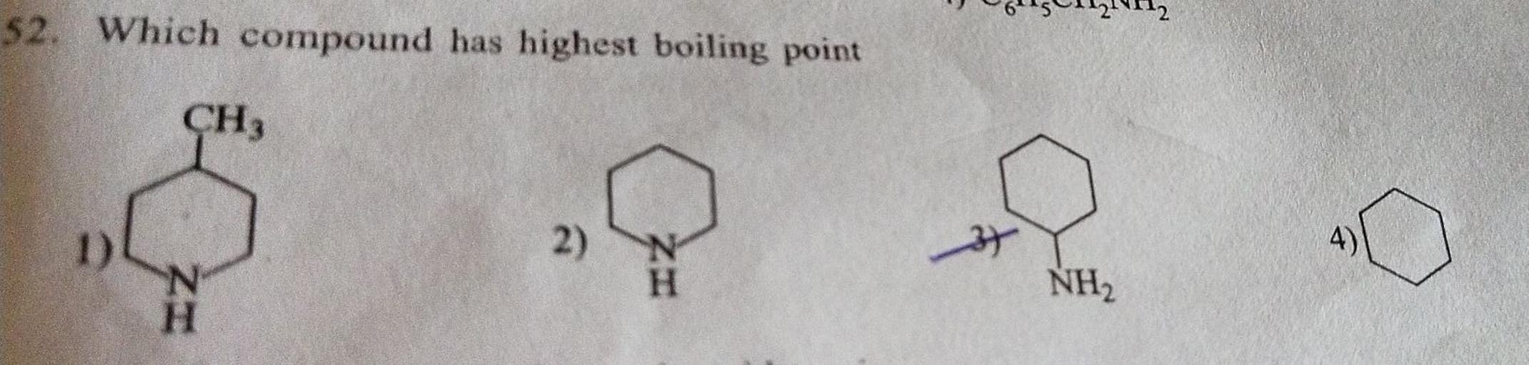 52. Which compound has highest boiling poi... Organic Chemistry
