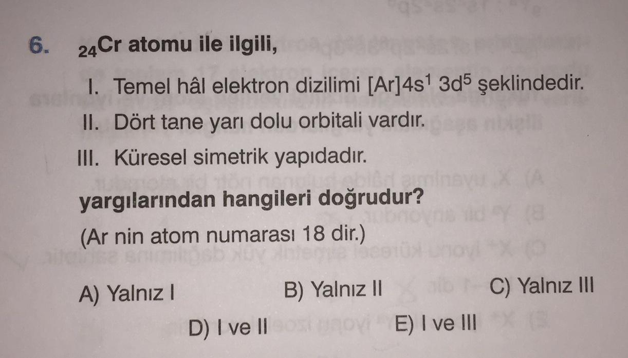 6 24cr atomu ile ilgili 1 temel hal elektron dizili kimya
