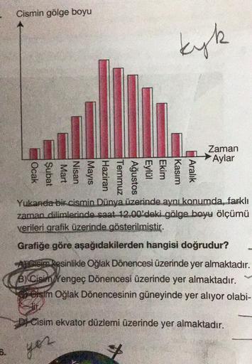 cismin golge boyu kyk zaman aylar ocak ortaokul fen bilgisi