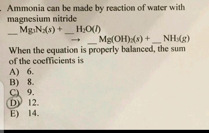 Ammonia can be made by reaction of water Physical Chemistry