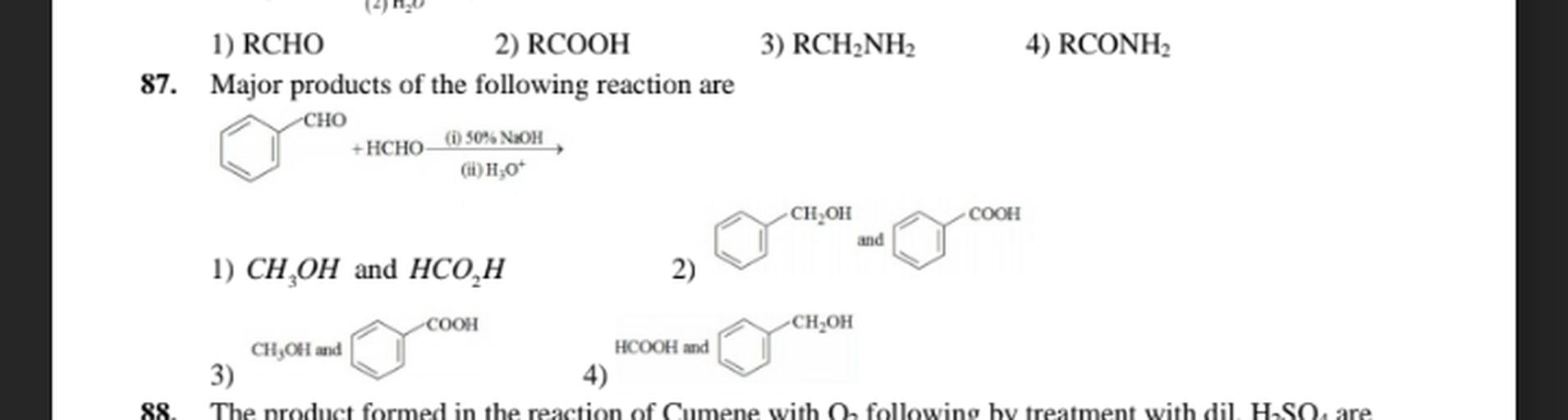 3) RCH-NH 4) RCONH, 87. 1) RCHO 2) RCOOH ... - Physical Chemistry