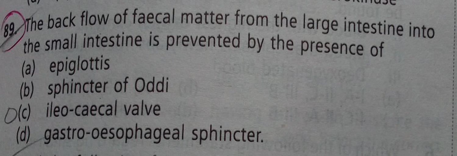 The back flow of faecal matter from the large intest... Biology