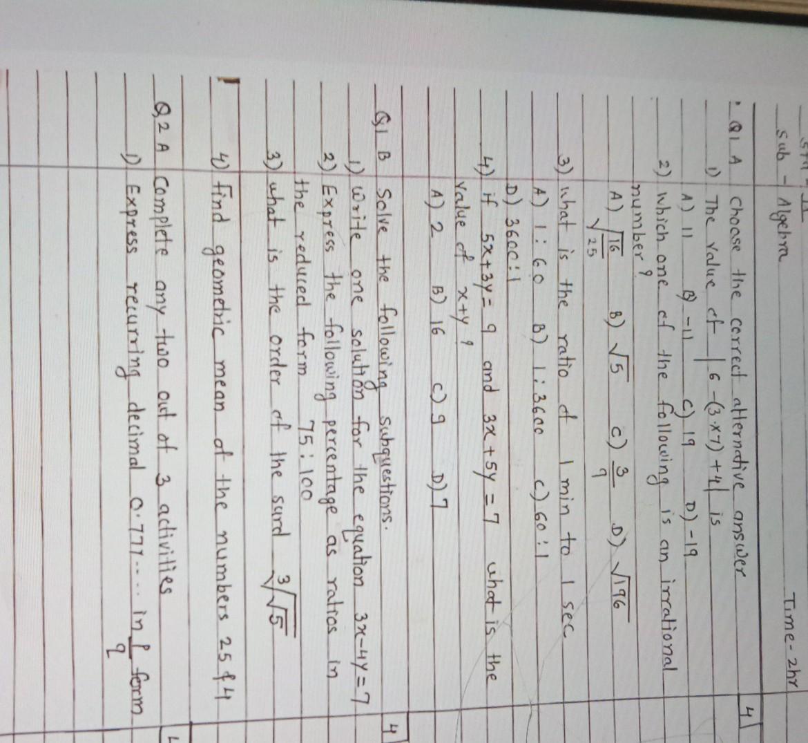 St L Sub Time Zhr Algehn 4 Of The Following 15 8 5 C Math