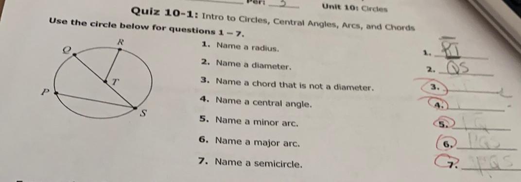 Unit 10 Circles Quiz 10 1 Intro To Circles Central A Math