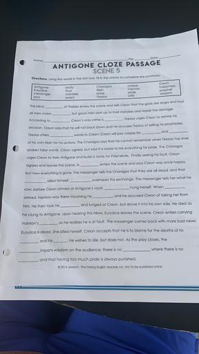 Per Date Name Antigone Cloze Passage Sc Organic Chemistry
