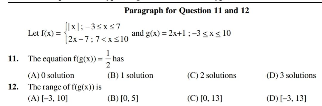 Paragraph For Question 11 And 12 X 3 X 57 Let F X Math