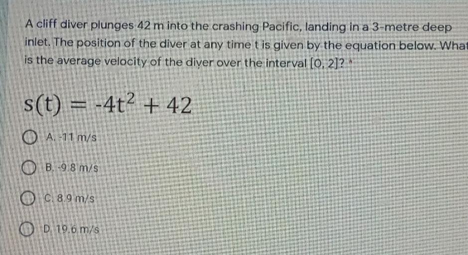 A cliff diver plunges 42 m into the crashing Pacific... Physics
