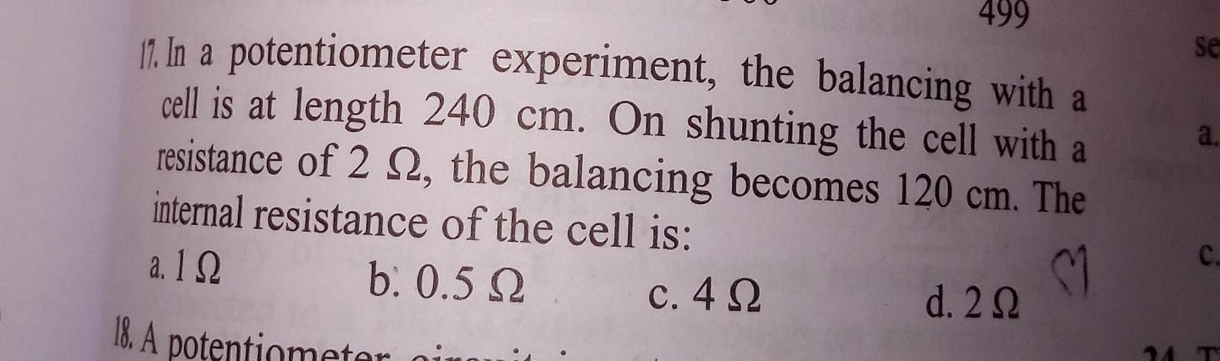 se a. 499 11. In a potentiometer experiment, the balanc... Math