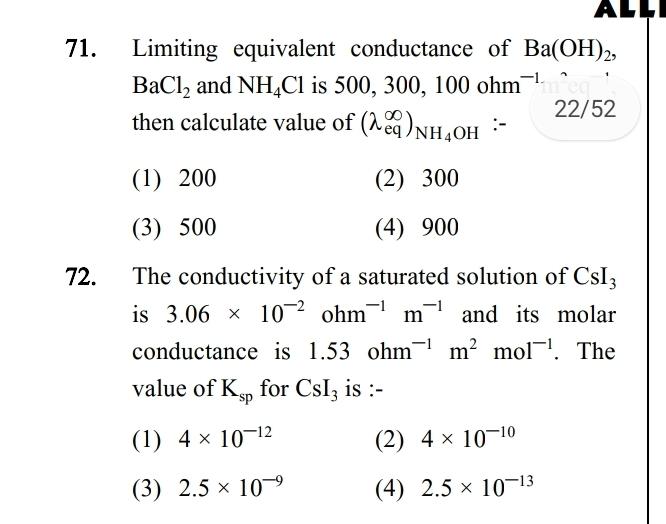 71 A Limiting Equivalent Conductance Of Physical Chemistry