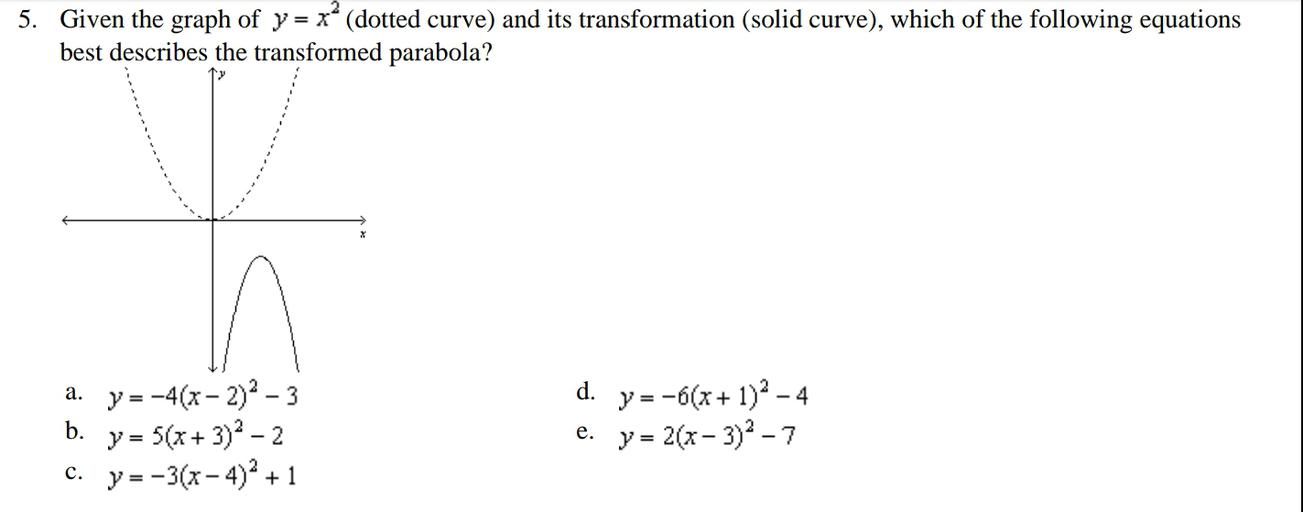 5 Given The Graph Of Y X Dotted Curve And Its Trans Math