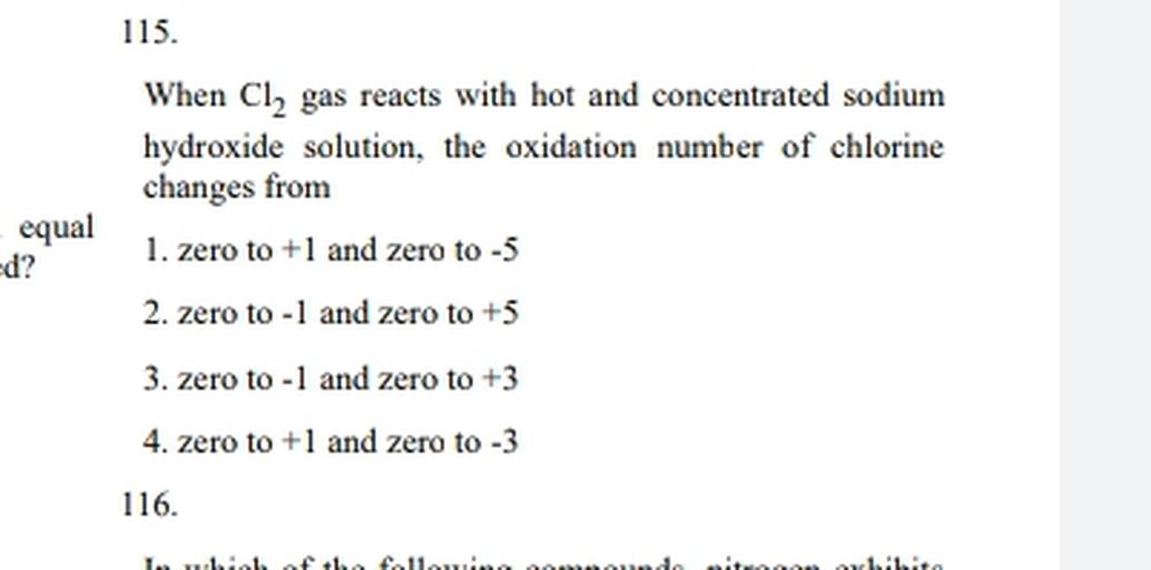 115. equal d? When Cl, gas reacts with ho... Physical Chemistry