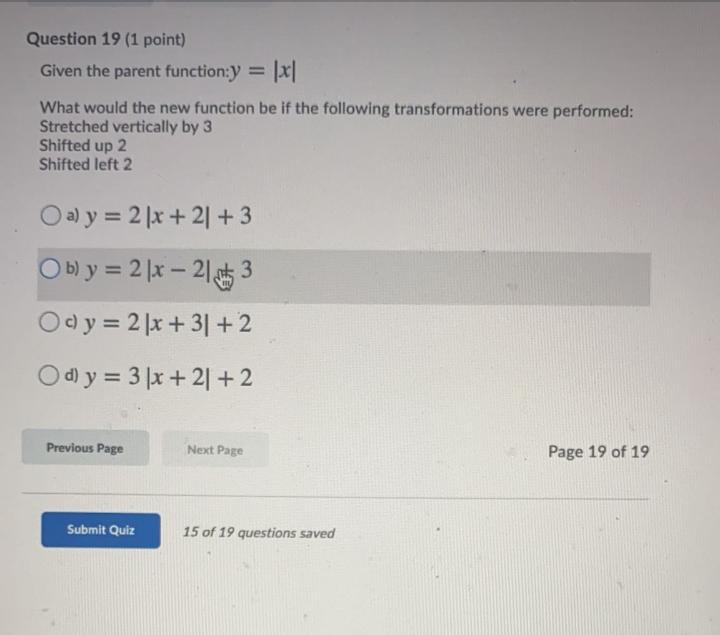 Question 19 1 Point Given The Parent Function Y X Math