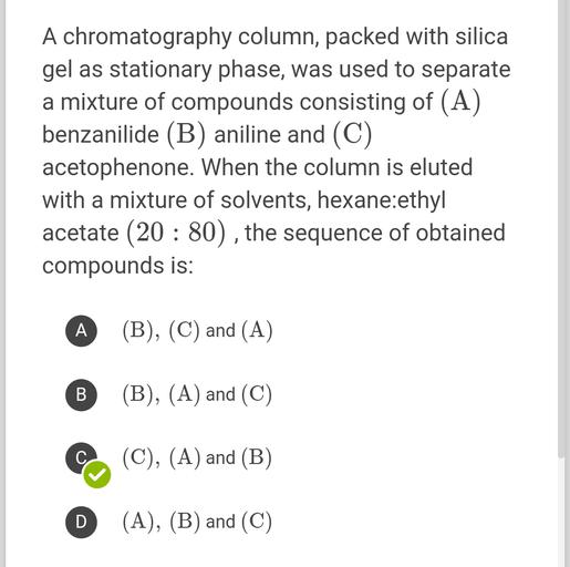 A chromatography column, packed with silic... Organic Chemistry