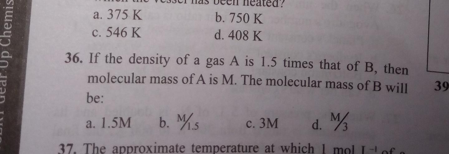 Up Chemis A 375 K C 546 K B 750 K D 4 Physical Chemistry