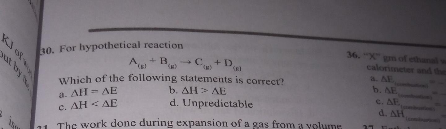 30 For Hypothetical Reaction G 36 X Physical Chemistry