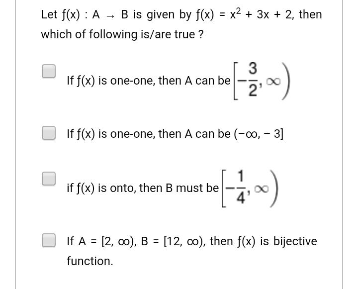 Let F x A B Is Given By F x X2 3x 2 Then W Math Let F x A B Is Given By F x X2 3x 2 Then W Math