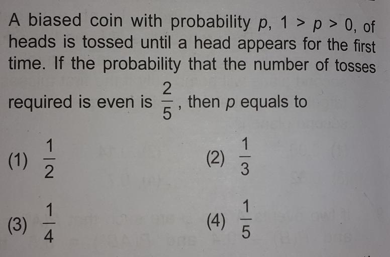 A biased coin with probability p, 1 > p > 0, of heads i... Math