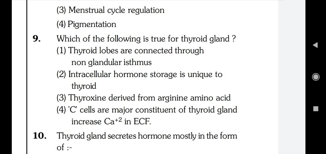 9. (3) Menstrual cycle regulation (4) Pigmentation W... Biology