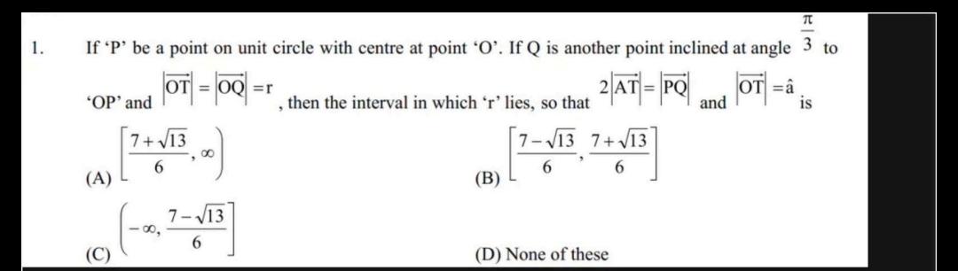 Tt 1 If P Be A Point On Unit Circle With Centre At P Math