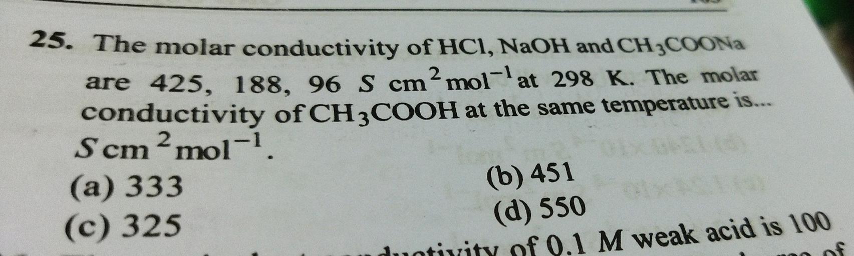 The Molar Conductivity Of 0 025 25. The molar conductivity of HCI, NaOH a... - Physical Chemistry