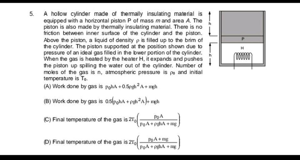 5. P H A hollow cylinder made of thermally insulatin... Physics