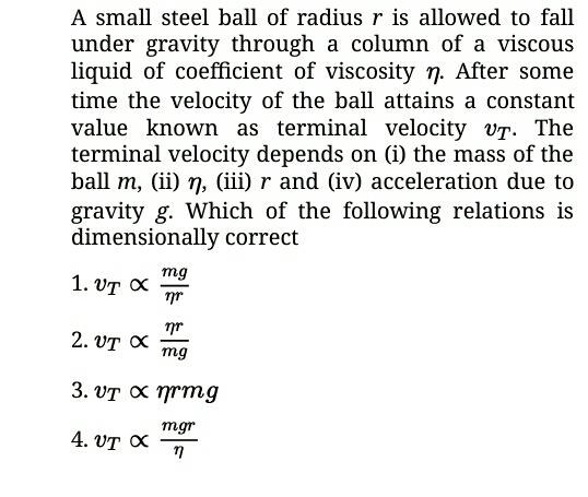 A small steel ball of radius r is allowed to fall un... Physics