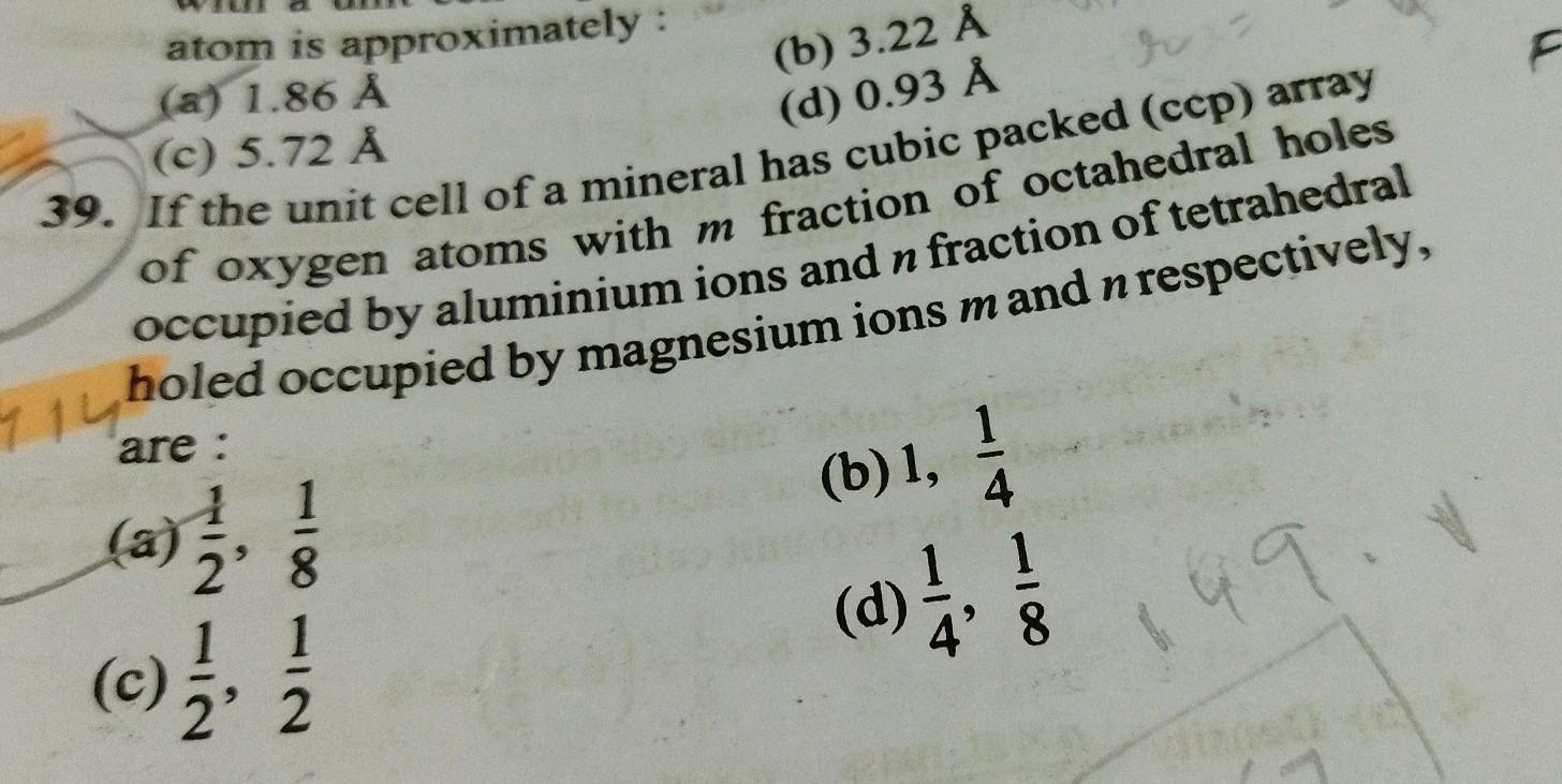 Atom Is Approximately A 1 86 A C 5 Physical Chemistry